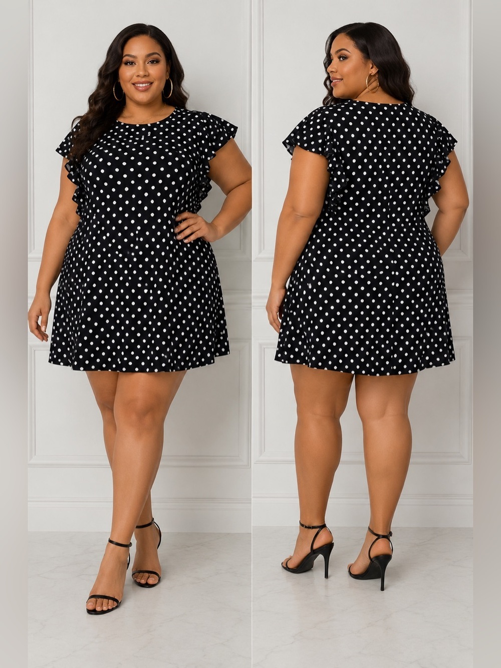Lane Bryant Black and White Polka Dot Mini Dress for Stylish Occasions (758)